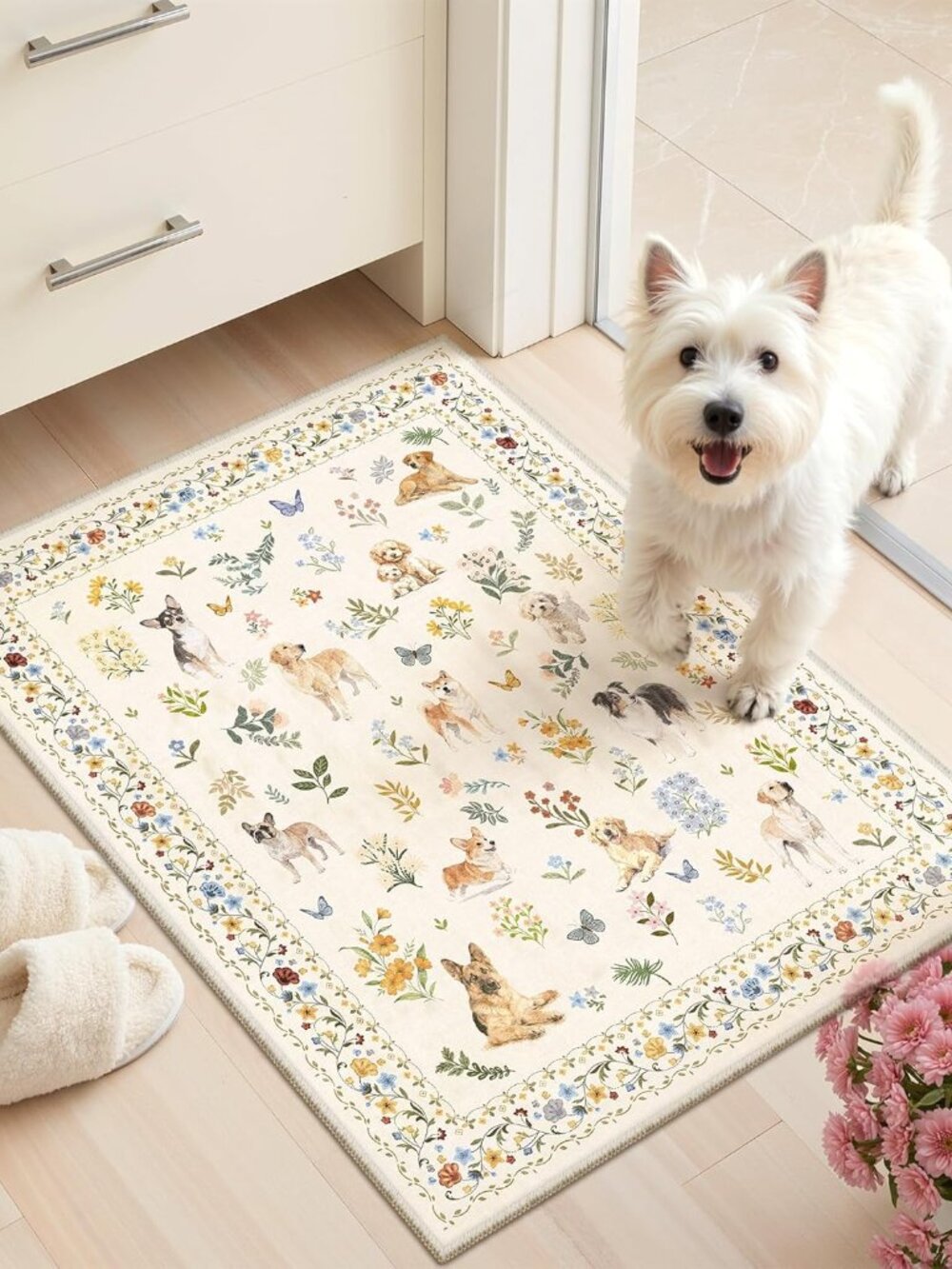 2x3 Dog Rugs for Entryway, Machine Washable Door Mat Animal Floral Small Area Ru - Picture 1 of 9